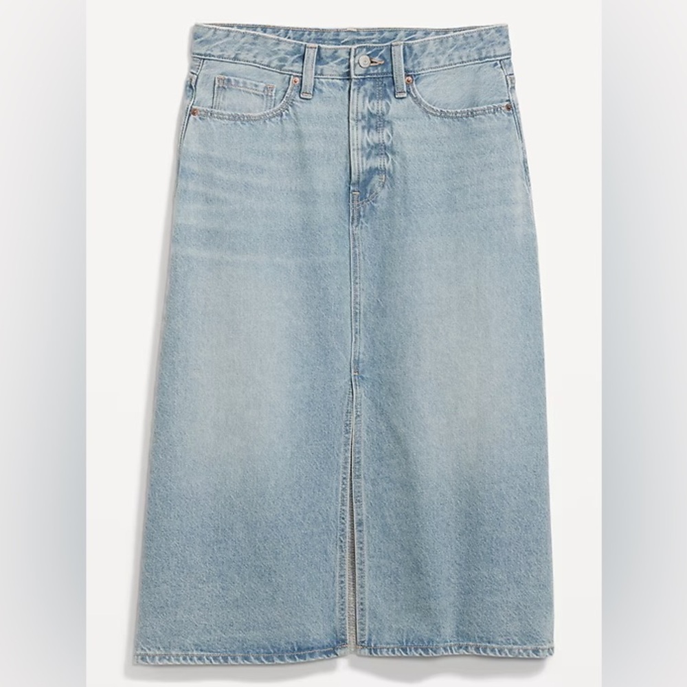NWOT Old Navy High Waisted Light Wash Denim Midi Skirt